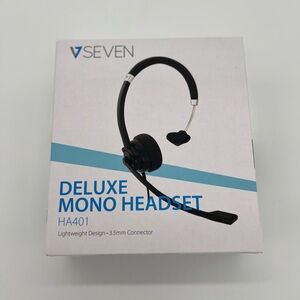 Seven Deluxe Mono Headset w/ Boom Mic, Adjustable Headband For PC, Mac, Laptop